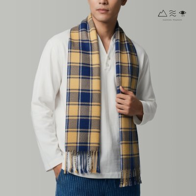 ผ้าพันคอฝ้ายทอมือย้อมคราม 010 ตารางคราม-เปลือกไม้