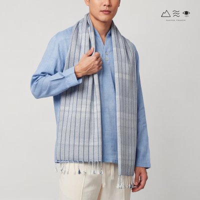 ผ้าพันคอฝ้ายทอมือย้อมคราม 011 ลายทาง-01