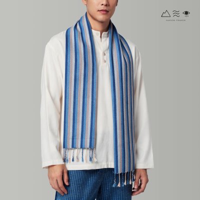 ผ้าพันคอฝ้ายทอมือย้อมคราม 012 ลายทาง-02