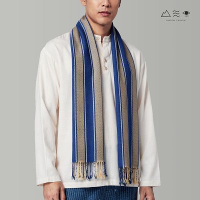 ผ้าพันคอฝ้ายทอมือย้อมคราม 014 ลายทาง-04