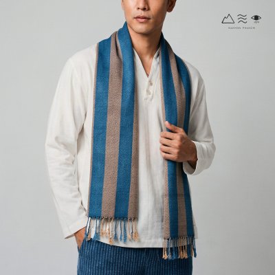 ผ้าพันคอฝ้ายทอมือย้อมคราม 017 ลายทาง-06