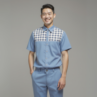 EPO เสื้อเชิ้ตแขนสั้น คอปก ช ครามอ่อน