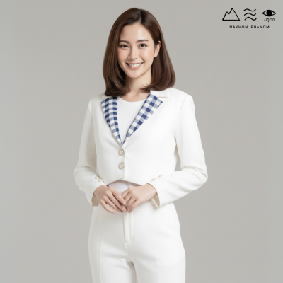 EPO เสื้อเบลเซอร์ครอป ขาว-คราม