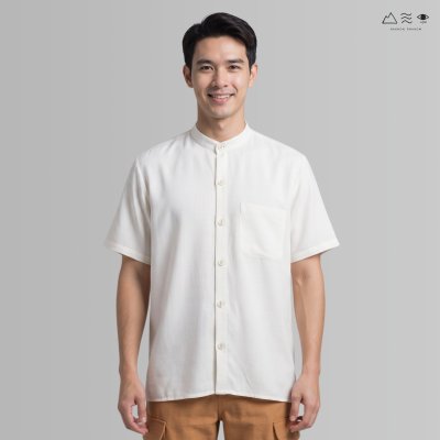 เสื้อเชิ้ต ช คอจีน แขนสั้น กระดุมยาว ขาว
