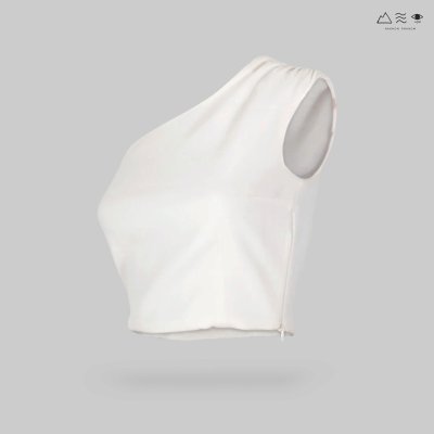 เสื้อครอปไหล่เดี่ยวผ้าทอมือ สีขาวธรรมชาติ