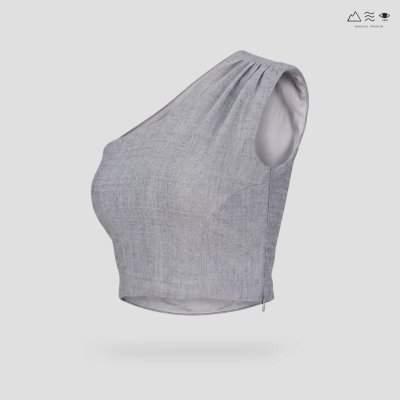เสื้อครอปไหล่เดี่ยวผ้าทอมือ เทา