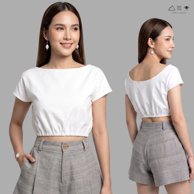 เสื้อผ้าฝ้ายทอมือ สม็อกเอวเว้าหลัง - ขาว