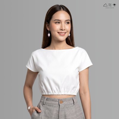 เสื้อผ้าฝ้ายทอมือ สม็อกเอวเว้าหลัง - ขาว
