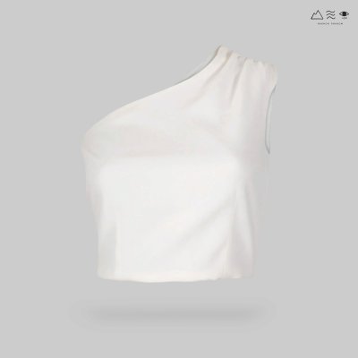 เสื้อครอปไหล่เดี่ยวผ้าทอมือ สีขาวธรรมชาติ