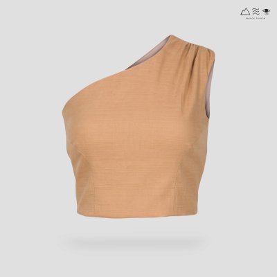 เสื้อครอปไหล่เดี่ยวผ้าทอมือ เปลือกไม้