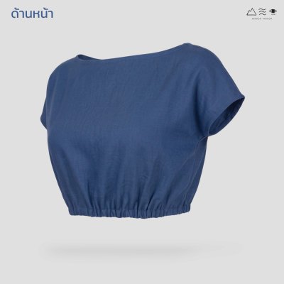 เสื้อผ้าฝ้ายทอมือ สม็อกเอวเว้าหลัง - คราม