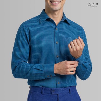 เสื้อเชิ้ต ช แขนยาว ผ้าทอมือ ครามตาราง