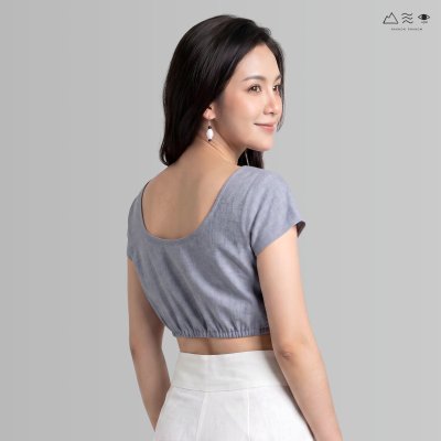 เสื้อผ้าฝ้ายทอมือ สม็อกเอวเว้าหลัง - เทา