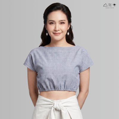 เสื้อผ้าฝ้ายทอมือ สม็อกเอวเว้าหลัง - เทา