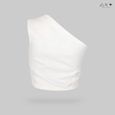 เสื้อครอปไหล่เดี่ยวผ้าทอมือ สีขาวธรรมชาติ