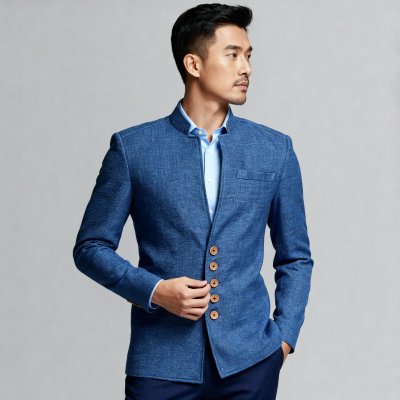 สูทคอจีนผ้าทอมือย้อมคราม ช