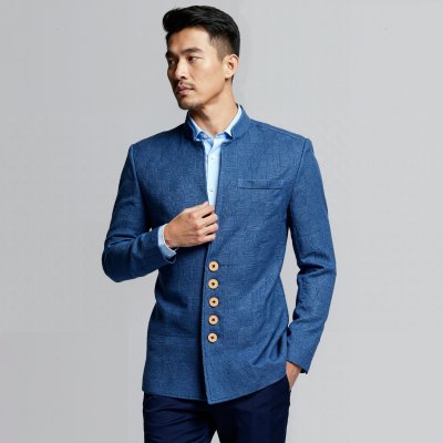 สูทคอจีนผ้าทอมือย้อมคราม ช