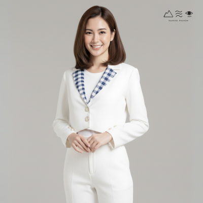 EPO เสื้อเบลเซอร์ครอป ขาว-คราม