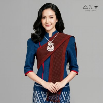 ผ้าสไบทอมือ ลายยกดอก - สีแดง