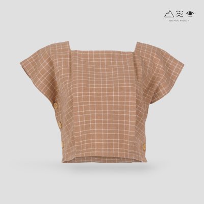 เสื้อครอปคอเหลี่ยมผ้าทอมือ เปลือกไม้ตาราง