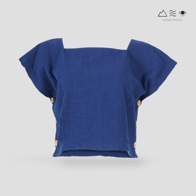 เสื้อครอปคอเหลี่ยมผ้าทอมือ ครามเข้ม