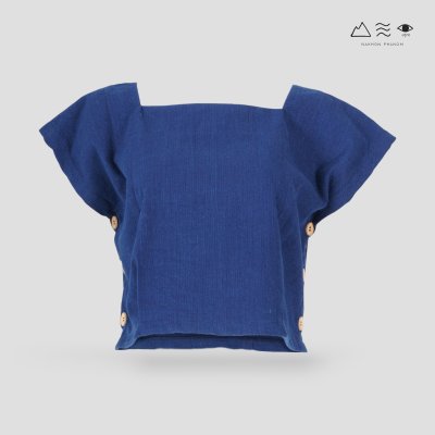 เสื้อครอปคอเหลี่ยมผ้าทอมือ ครามเข้ม