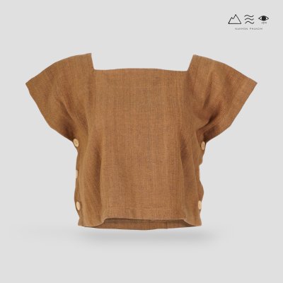 เสื้อครอปคอเหลี่ยมผ้าทอมือ เปลือกไม้