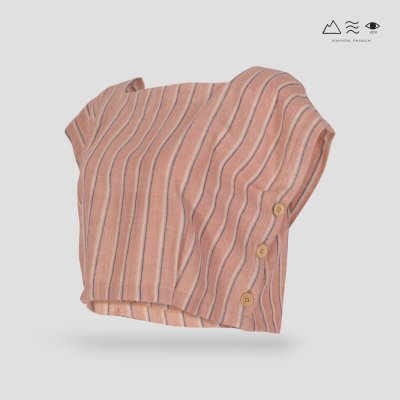 เสื้อครอปคอเหลี่ยมผ้าทอมือ ชมพูลายทาง