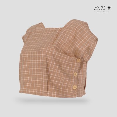 เสื้อครอปคอเหลี่ยมผ้าทอมือ เปลือกไม้ตาราง