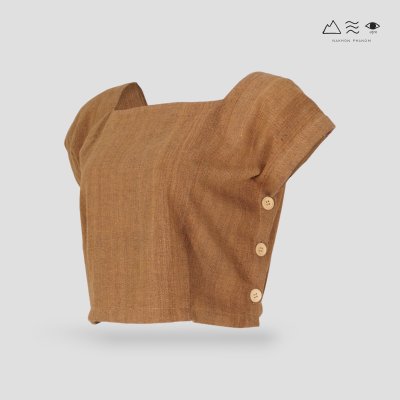 เสื้อครอปคอเหลี่ยมผ้าทอมือ เปลือกไม้