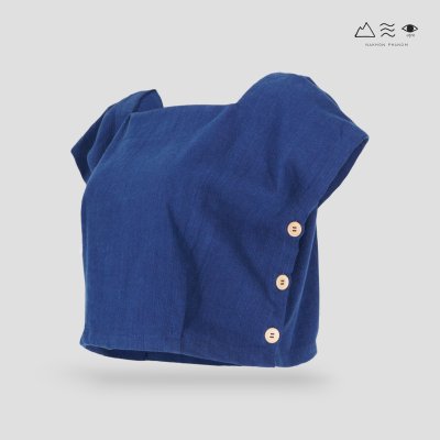 เสื้อครอปคอเหลี่ยมผ้าทอมือ ครามเข้ม