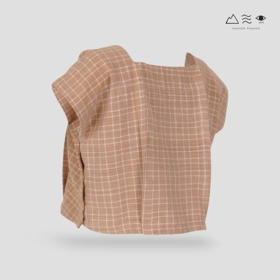 เสื้อครอปคอเหลี่ยมผ้าทอมือ เปลือกไม้ตาราง