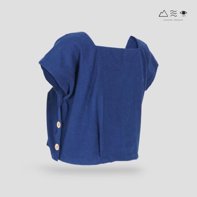 เสื้อครอปคอเหลี่ยมผ้าทอมือ ครามเข้ม