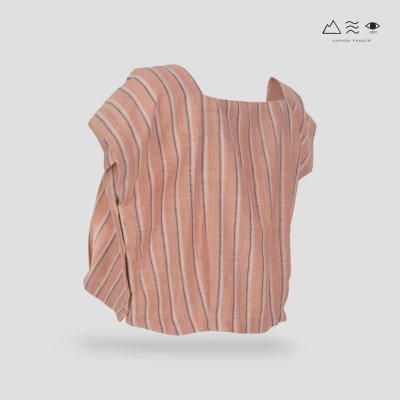 เสื้อครอปคอเหลี่ยมผ้าทอมือ ชมพูลายทาง