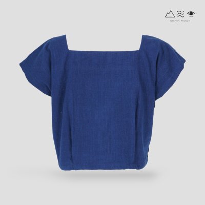 เสื้อครอปคอเหลี่ยมผ้าทอมือ ครามเข้ม