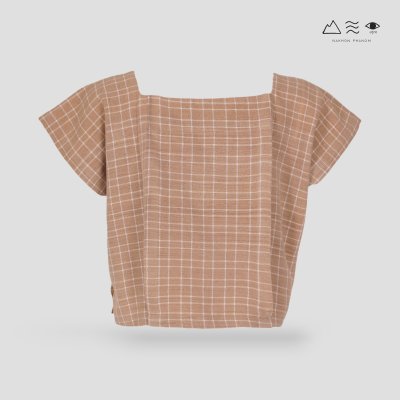 เสื้อครอปคอเหลี่ยมผ้าทอมือ เปลือกไม้ตาราง
