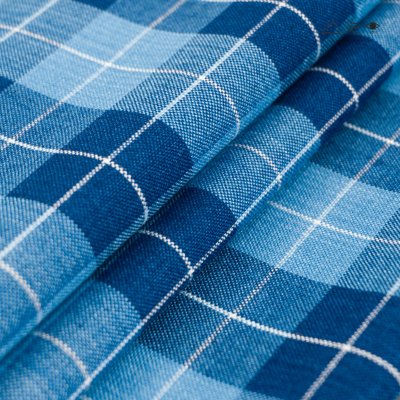 ผ้าพันคอฝ้ายทอมือ 2 ตะกอ คราม 003 ตาราง-03