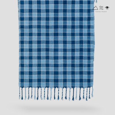 ผ้าพันคอฝ้ายทอมือ 2 ตะกอ คราม 002 ตาราง-02