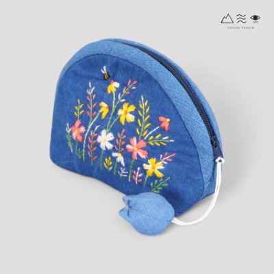กระเป๋าใส่เหรียญผ้าทอมือ ปักลาย-กลาง