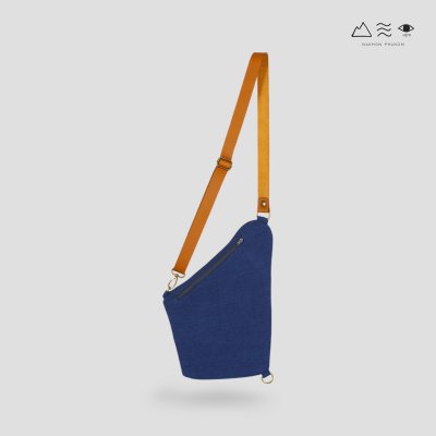 KHID กระเป๋าคาดอกผ้าครามยกขิด สายหนังแท้ KHID กระเป๋าคาดอกผ้าครามยกขิด สายหนังแท้