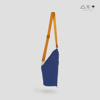 KHID กระเป๋าคาดอกผ้าครามยกขิด สายหนังแท้ KHID กระเป๋าคาดอกผ้าครามยกขิด สายหนังแท้