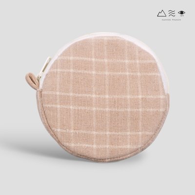 กระเป๋าใส่เหรียญผ้าทอมือ ทรงกลม - เปลือกไม้