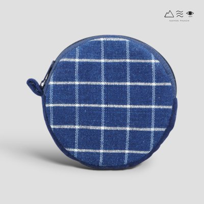 กระเป๋าใส่เหรียญผ้าทอมือ ทรงกลม - คราม