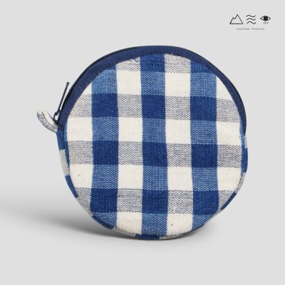 กระเป๋าใส่เหรียญผ้าทอมือ ทรงกลม - คราม