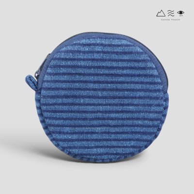 กระเป๋าใส่เหรียญผ้าทอมือ ทรงกลม - คราม