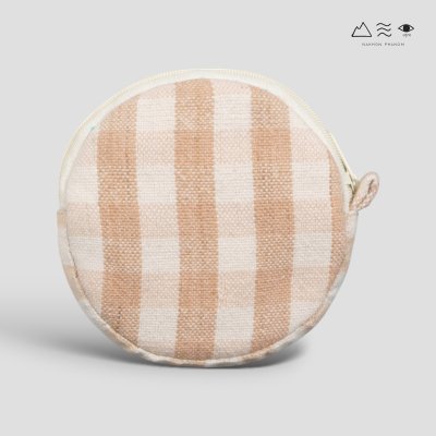 กระเป๋าใส่เหรียญผ้าทอมือ ทรงกลม - เปลือกไม้ B