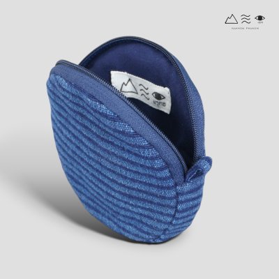 กระเป๋าใส่เหรียญผ้าทอมือ ทรงกลม - คราม A