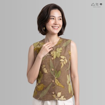 ECO เสื้อแขนกุด ญ กระดุมหน้า สียูคาลิปตัส