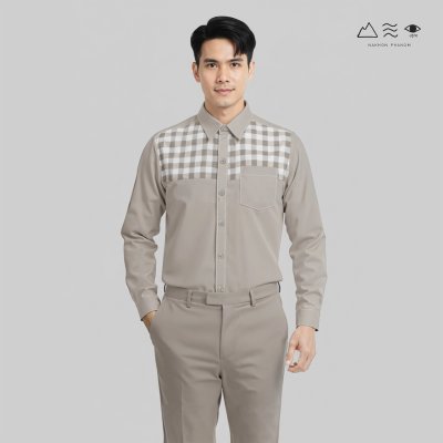 EPO เสื้อเชิ้ตแขนยาว คอปก ช เทา