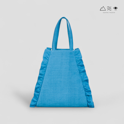 กระเป๋า Tote ผ้าคราม แต่งระบาย ลายผ้าขาวม้า